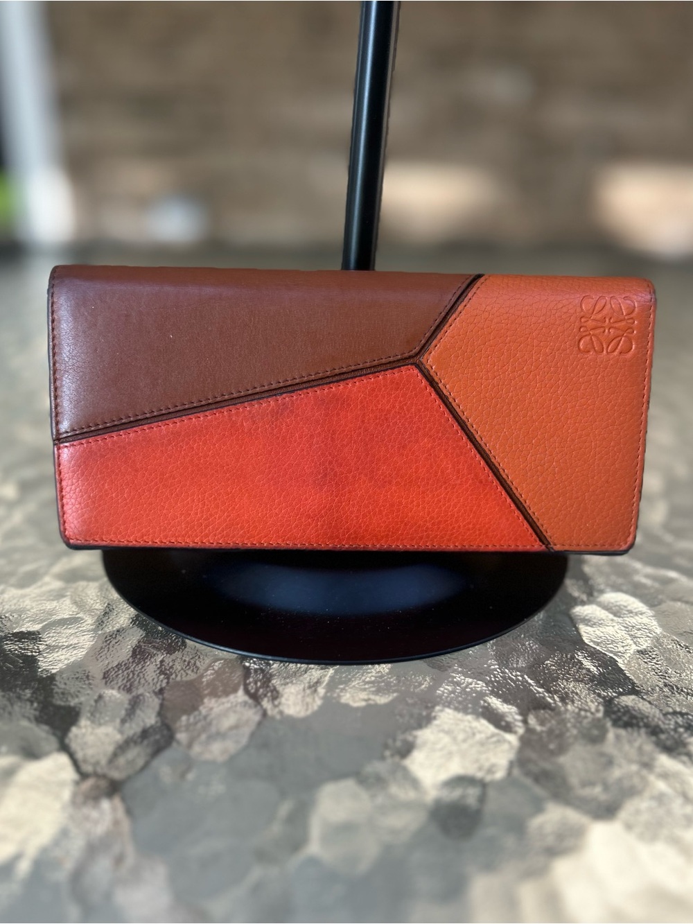 Loewe Puzzle Colorblock Leather Continental Wallet Orange Brown Red